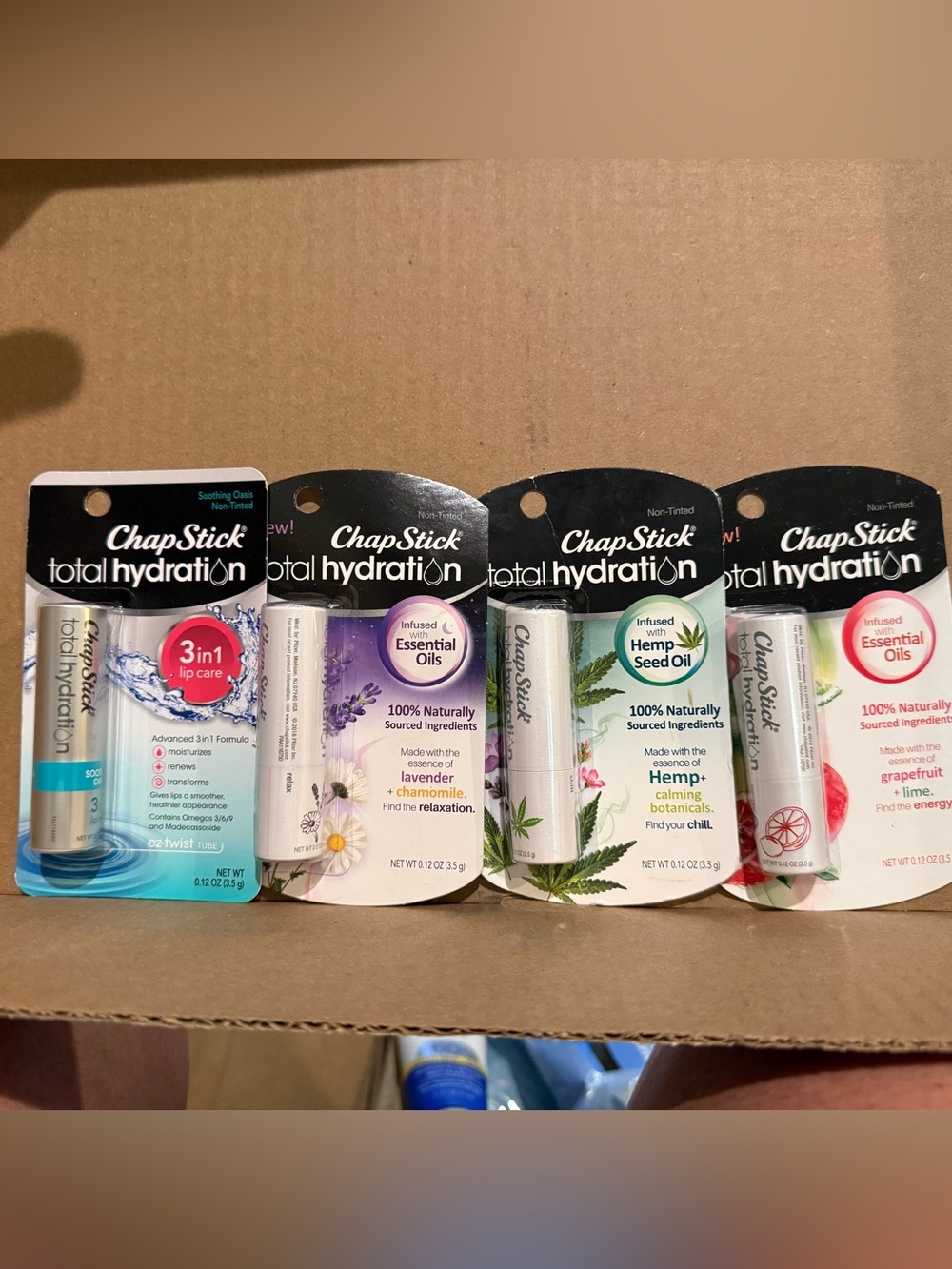 ChapStick Total Hydration Lip Balm Bundle - 4 Tubes, NEW